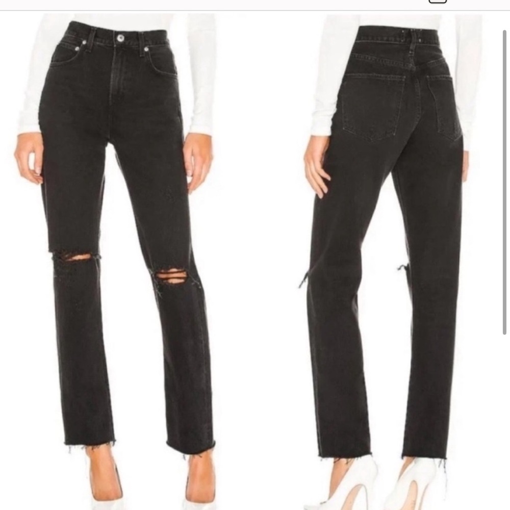 Agolde Cherie High Rise Straight Leg Distressed Jeans Black